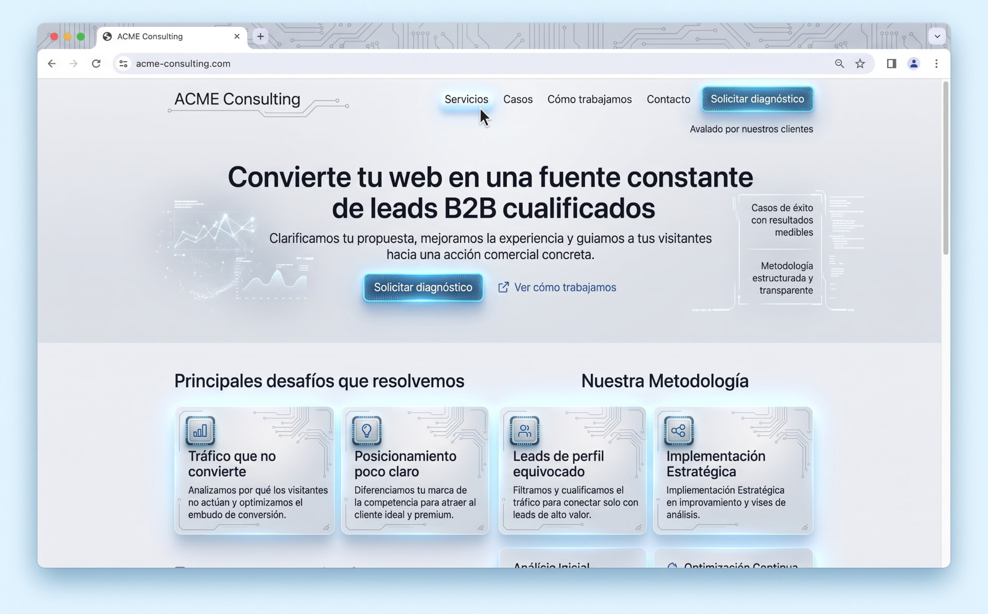 ACME Consulting demo website after applying WAA